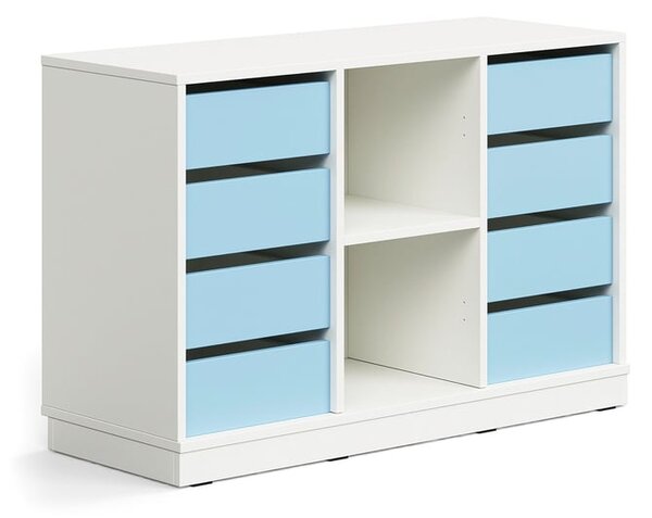 AJ Produkty Skříňka CASPER, 8 zásuvek, 2 přihrádky, sokl, bílá/blankytně modrá