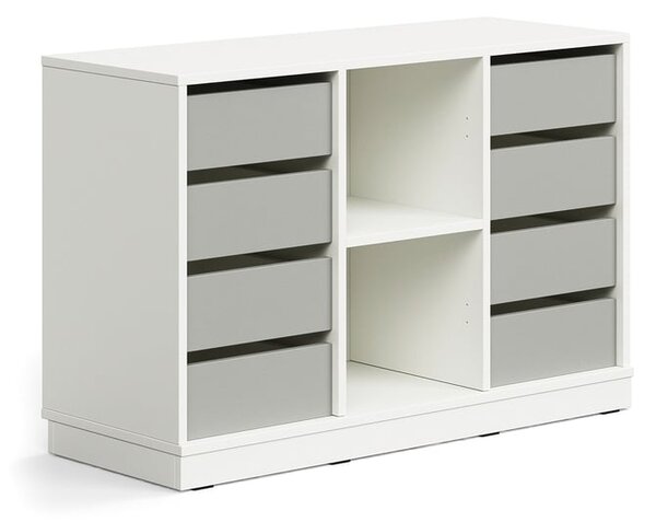 AJ Produkty Skříňka CASPER, 8 zásuvek, 2 přihrádky, sokl, bílá/šedá