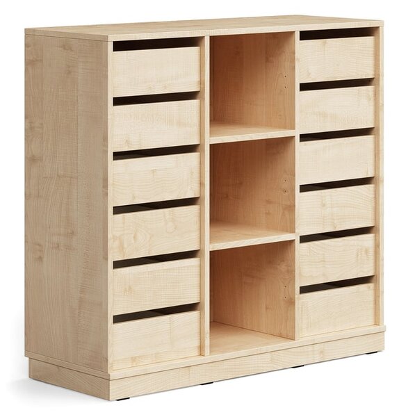 AJ Produkty Skříňka CASPER, 12 zásuvek, 3 přihrádky, sokl, bříza