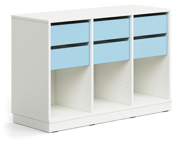 AJ Produkty Skříňka CASPER, 6 zásuvek, 3 přihrádky, sokl, bílá/blankytně modrá