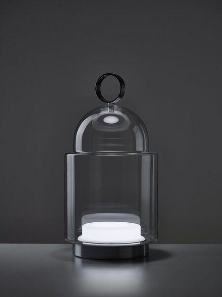 Venkovní designová lampa Brokis Dome Nomad Large PC1266, IP44 Povrch Montury: Nerezová ocel - broušená, Barva skla: Šedá kouřová - transparentní sklo, Dekor skla: Bez dekoru