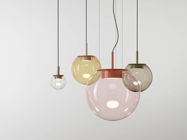 Designová závěsné svítidlo Brokis Orbis PC1290, ø 30cm Povrch Montury: kov - černý matný komaxit (CCS846), Barva skla: světle růžová - transparentní sklo (CGC46), Povrchová úprava baldachýnu: kov - černý matný komaxit (CCSC619)