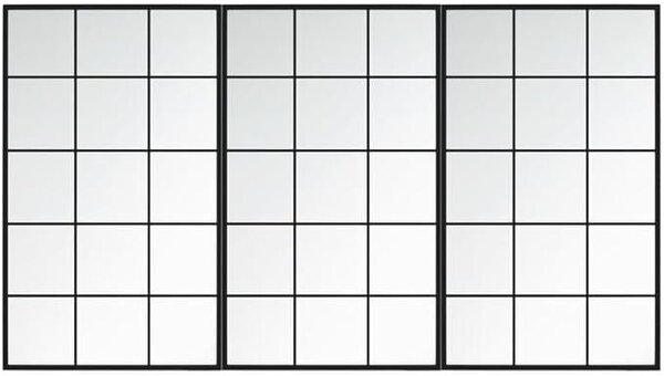 Zrcadlo na zeď, sada 3 kusů, černá barva, rozměry 100x60 cm, kovový rám. Velké dekorativní zrcadlo vhodné do předsíně, obývacího pokoje, ložnice nebo šatny. Obdélníkový tvar, moderní design. Zrcadlo se montuje na zeď