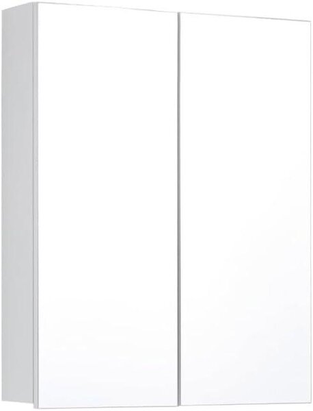 - Line - Zrcadlová skříňka - Bílá - Moderní koupelnové zrcadlo s celoplošnou zrcadlovou plochou - (Šířka x Výška x Hloubka) 60 x 67 x 18 cm - 3 přihrádky a 2 vnitřní police