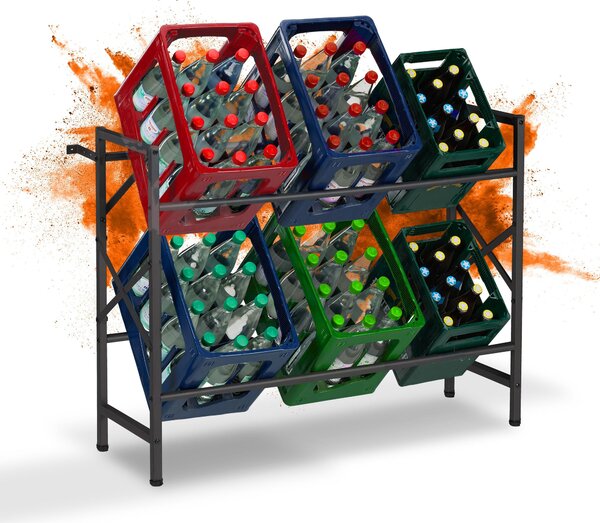 Relaxdays regál na bedny s nápoji, VxxH: 80x104x32 cm, nosnost 300 kg, 6 beden, ocel, stojan na bedny s nápoji, regál na bedny, erný