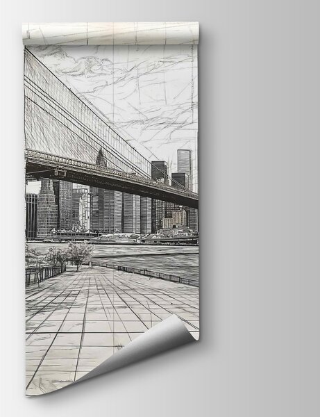 Fototapeta Kresba mostu a města, Fototapeta s panoramatem města, Populární fototapety, w01961 - Tapeko.co.cz