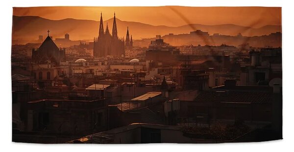 Sablio Ručník Barcelona Night Skyline - 30x50 cm