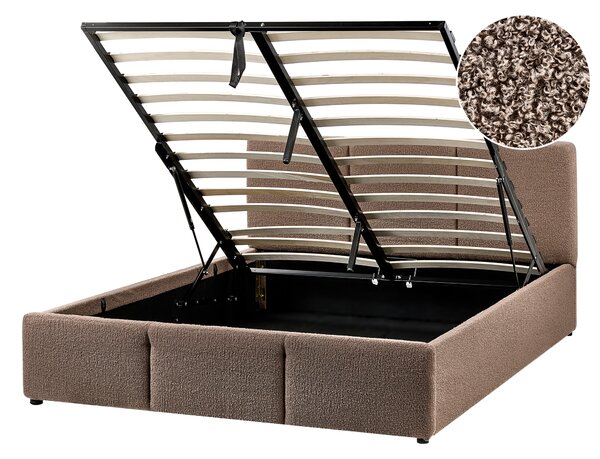 Postel s úložným prostorem BOUSSE Buklé Taupe 140 x 200 cm