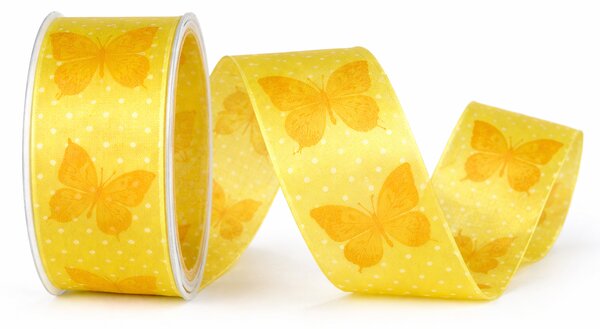Stuha taftová průsvitná BUTTERFLY JOY - YELLOW žlutá 40mm x 2m (13,-Kč/m)