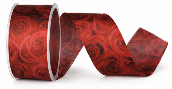 RED ROSES – taftová stuha s potiskem červených růží 40mm × 2m