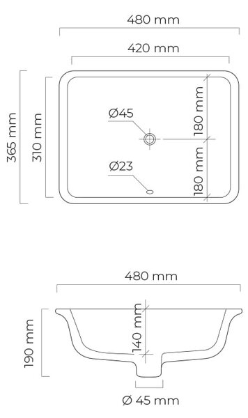 Oltens Drammen umyvadlo 48x36.5 cm obdélníkový pod pult bílá 40106000