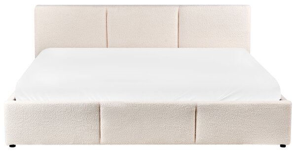 Postel s úložným prostorem BOUSSE Buklé Krémově bílá 180 x 200 cm
