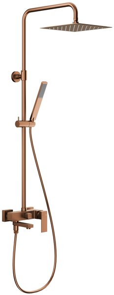KFA Armatura Logon Brushed Rose Gold vanová sada se sprchou na stěnu s dešťovou sprchou měděná 5136-925-34