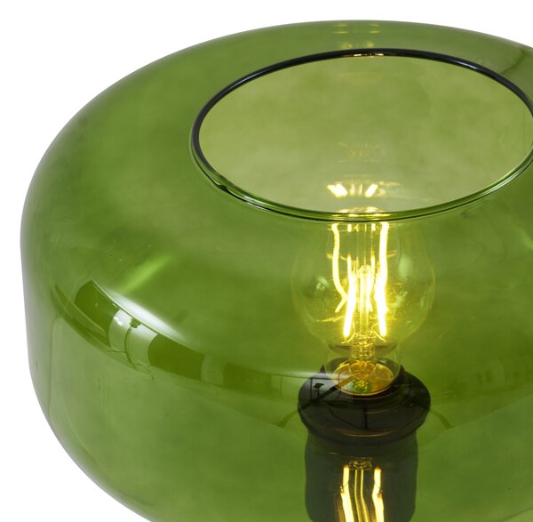 Retro stojací lampa černá se zeleným sklem - Bizle