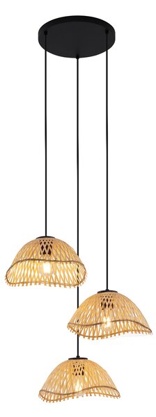 Boho závěsné svítidlo černé s bambusovými detaily 3-světlo - Lily