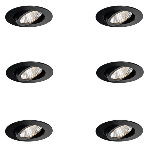 Sada 6 zapuštěných bodových světel černá 6,8 cm vč. LED 750 lm stmívatelná IP65 - Gaius