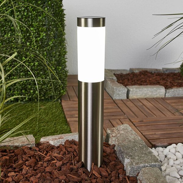 Lindby LED solární lampa Aleeza, 61 cm, nerezová ocel, zemní kolík, Hliník / šedá / zinek, Nerezová ocel, Moderní