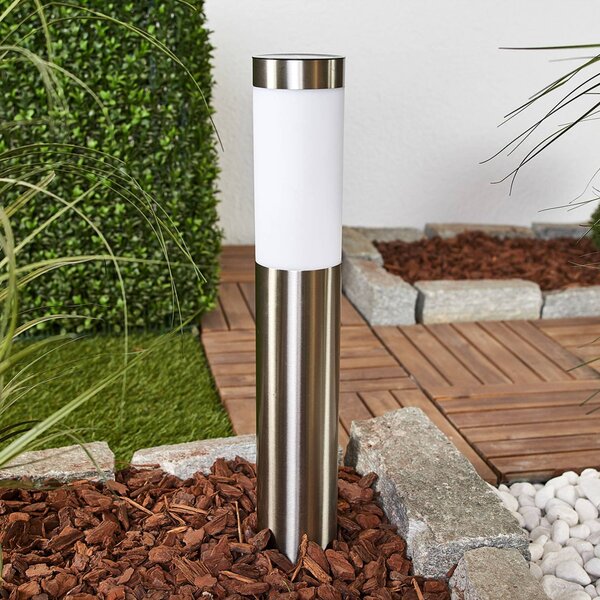 Lindby LED solární lampa Aleeza, 61 cm, nerezová ocel, zemní kolík, Hliník / šedá / zinek, Nerezová ocel, Moderní