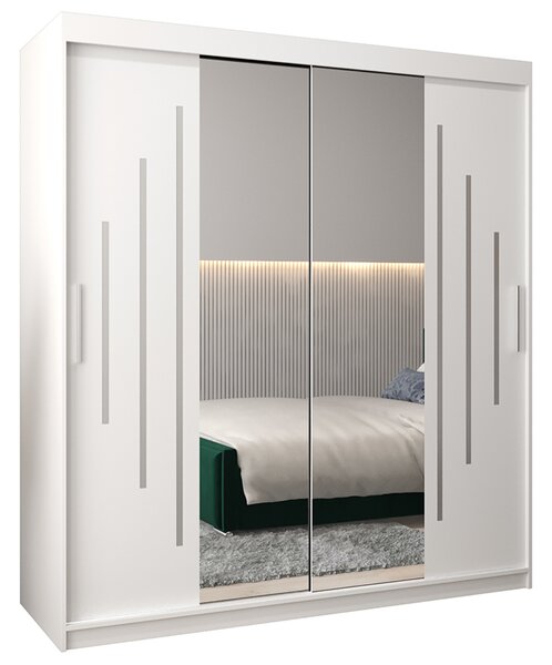 Šatní skříň s posuvnými dveřmi a dvoudílným zrcadlem YORK1 - 180x200cm -Bílá-