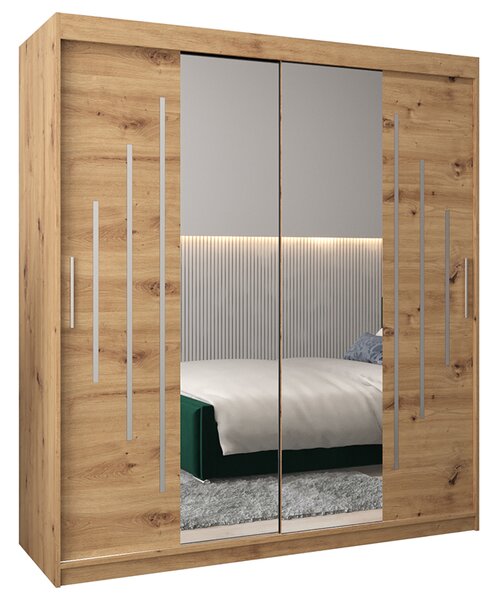 Šatní skříň s posuvnými dveřmi a dvoudílným zrcadlem YORK1 - 180x200cm -Dub Artisan-