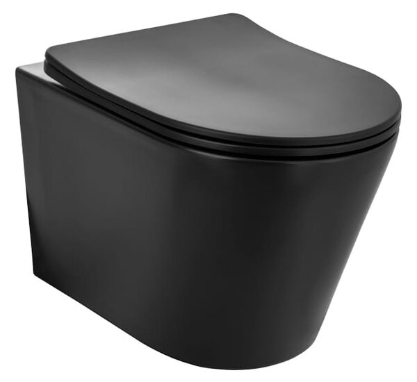 Gamma MUT-201, závěsná WC mísa 490x360x370 mm, Rimless + WC sedátko z duroplastu, černá matná, GMA-MUT201BK