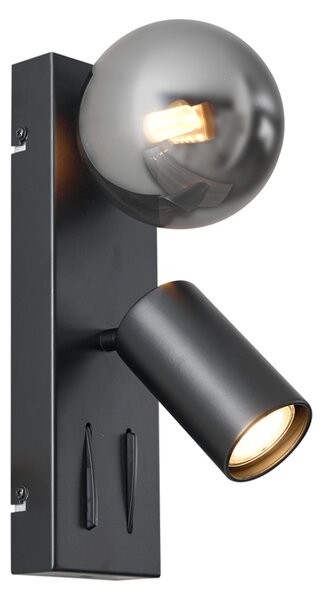 Moderní nástěnné svítidlo černé 2-světelné naklápěcí s portem USB-C - Lesly