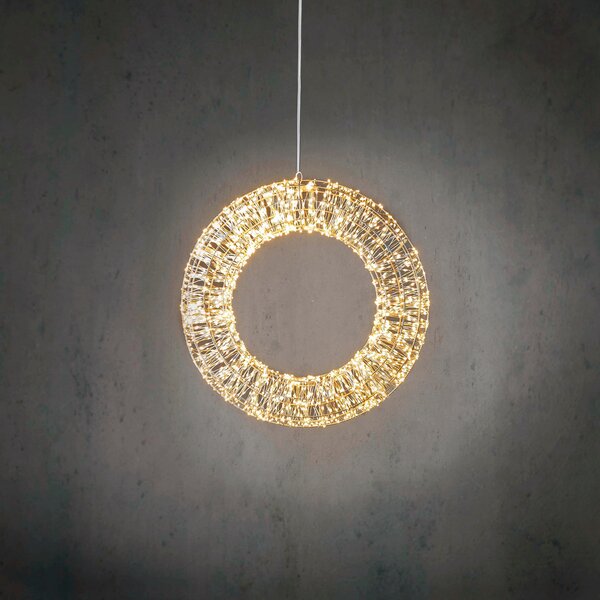 Vánoční závěsné světlo Věnec stříbrný 45cm vč. LED IP44 - Nawa