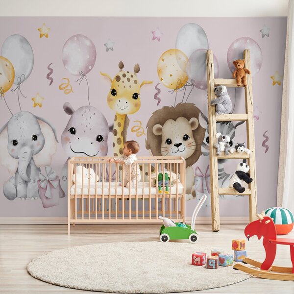 Fototapeta Skupina zvířat s balónky, Fototapety se zvířaty, Populární fototapety, w02384 - Tapeko.co.cz