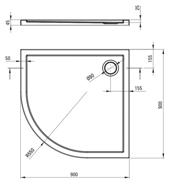 Deante Prizma půlkruhová sprchová vanička 90x90 cm bílá KTJ_093B