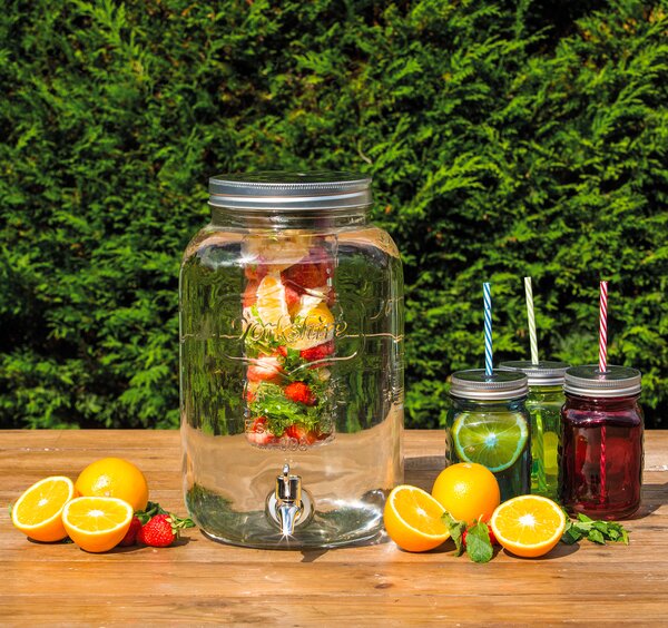 Skleněný dávkovač nápojů s infuzérem KitchenCraft Home Made 7,5 l KCHMGLSJARINF