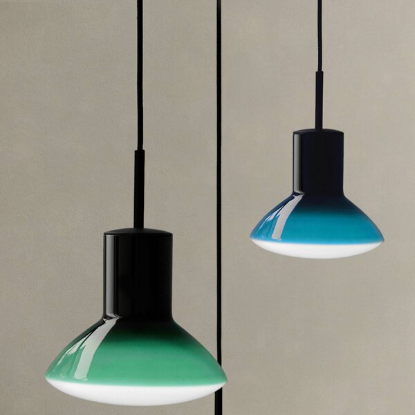 GRUPA Závěsné světlo Grupa Onda, modré, Ø 17 cm, sklo, GU10, stmívatelný, Modrá, Obývací pokoj / jídelna, Hliník, Design