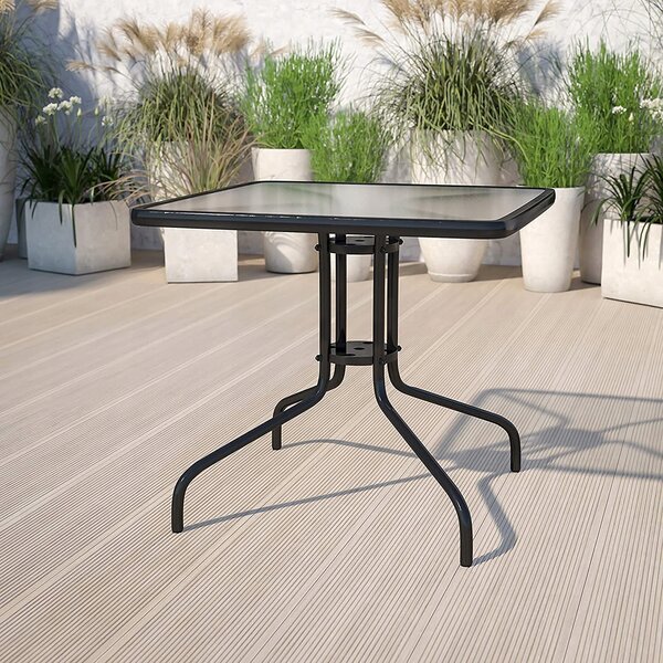 Zahradní stůl MultiGarden čtvercový 80 x 80 x 70 cm ocel tvrzené sklo otvor na slunečník
