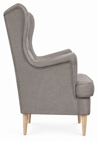 Relaxační křeslo, ušák, dřevo/kov/látka, 102x80x66 cm, nohy světlé/taupe, Dekorino KR20260121