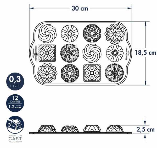 Nordic Ware forma na mini bábovky Premium, 12 formiček, zlatá