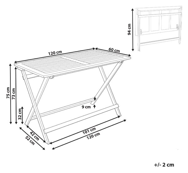 Zahradní jídelní stůl PROSSEDI 120 cm 60 cm Akáciové dřevo Hnědá