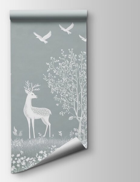 Fototapeta Bílí jeleni a ptáci v lese, Přírodní fototapety, Populární fototapety, w02444v2 - Tapeko.co.cz