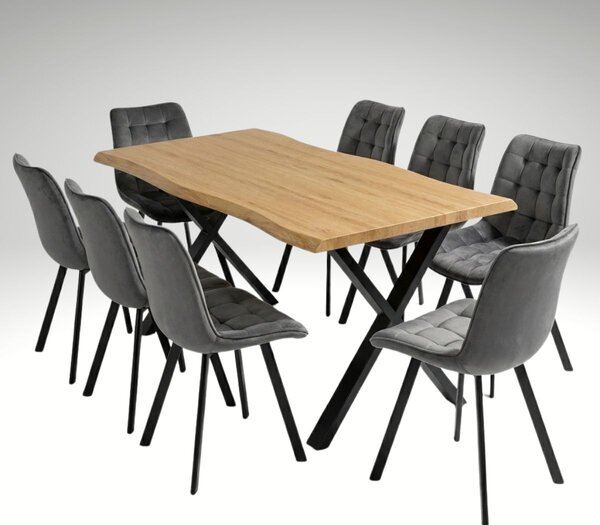 Vikio Jídelní set pro 8 osob 180x90 cm soft dub noha X šedá židle VJS238-8S-S