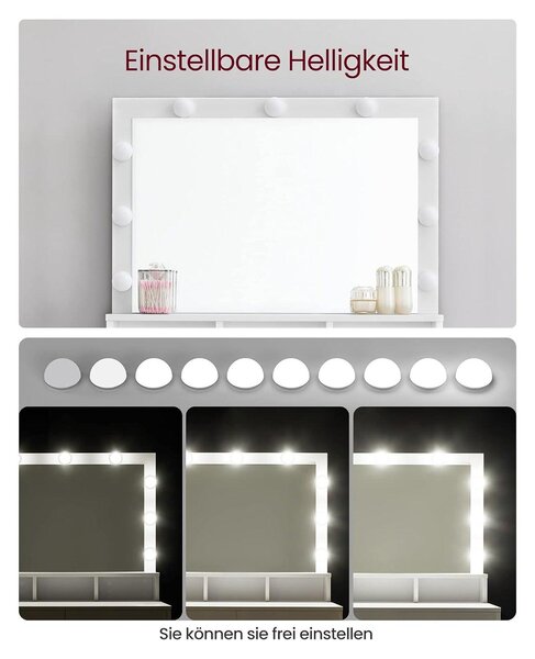 Toaletní stolek, toaletní stůl se 9 LED žárovkami, bílý