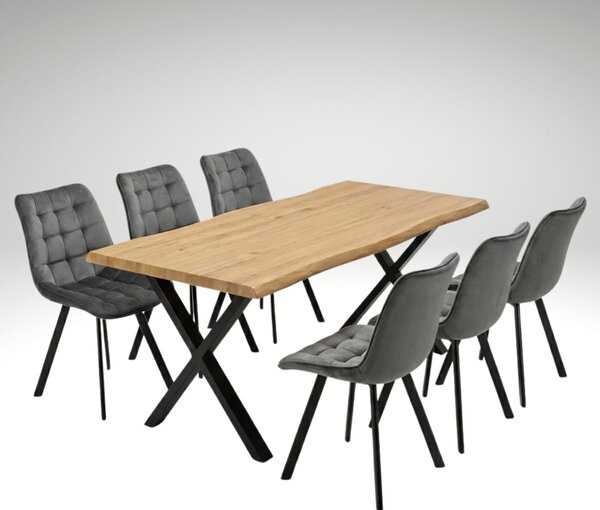 Vikio Jídelní set pro 6 osob 180x90 cm soft dub noha X šedá židle VJS238-6S-S