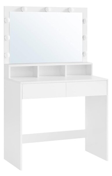 Toaletní stolek, toaletní stůl se 9 LED žárovkami, bílý