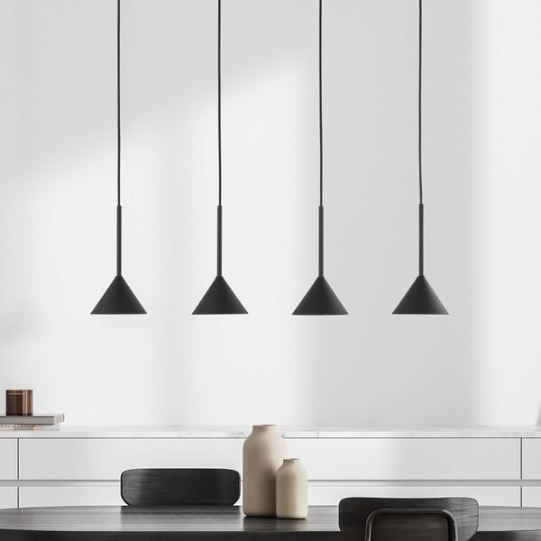 TK Lighting Závěsné světlo Cono Mini, 4 žárovky, černé GU10, stmívatelný, Černá, Obývací pokoj / jídelna, kov, Moderní