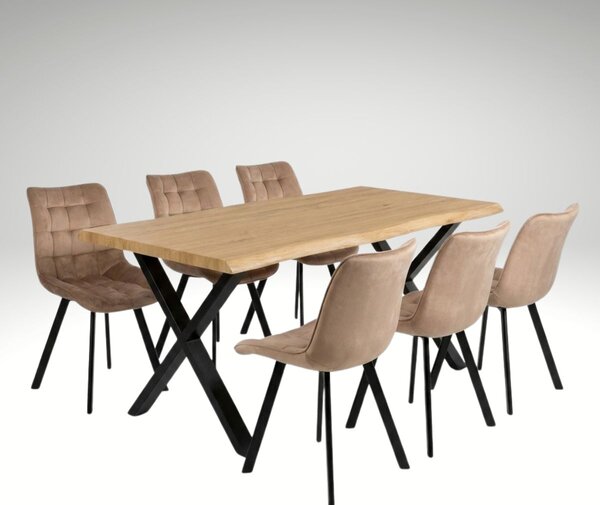 Vikio Jídelní set pro 6 osob 180x90 cm soft dub noha X béžová židle VJS238-6BE-S