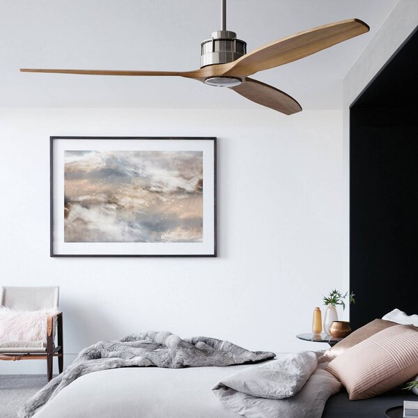 Beacon Lighting Stropní ventilátor Airfusion Akmani, tichý, teak/chrom, Světlé dřevo, Obývací pokoj / jídelna, Dřevo, Moderní