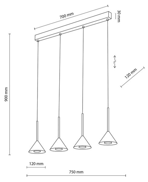 TK Lighting Závěsné světlo Cono Mini, 4 žárovky, černé GU10, stmívatelný, Černá, Obývací pokoj / jídelna, kov, Moderní