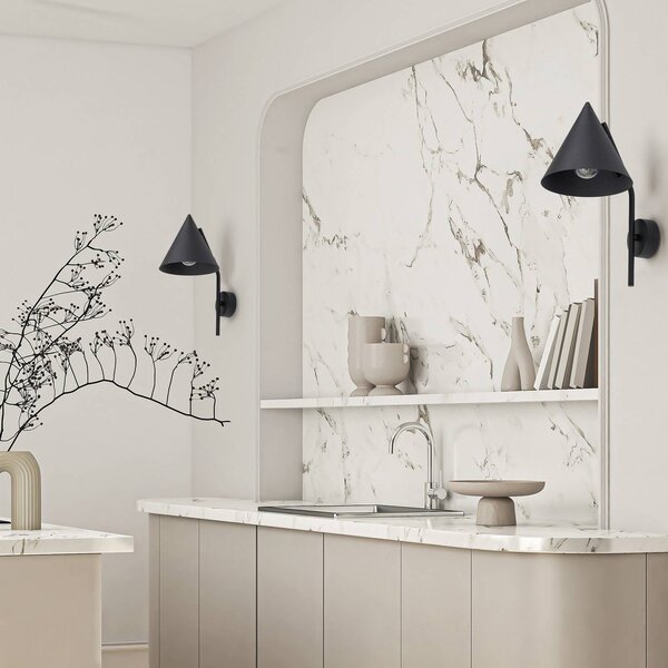 TK Lighting Nástěnné světlo Cono, 1 žárovka, černé, E27, stmívatelný, Černá, Obývací pokoj / jídelna, kov, Moderní