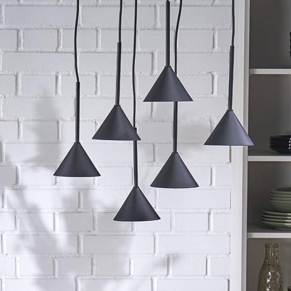 TK Lighting Závěsné světlo Cono Mini, 6 žárovek, černé GU10, stmívatelný, Černá, Obývací pokoj / jídelna, kov, Moderní