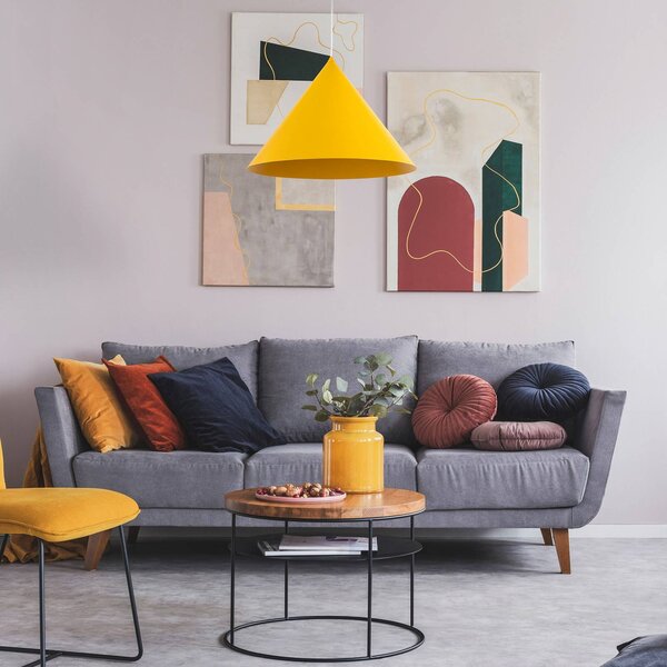 TK Lighting Závěsné světlo Cono, 1 žárovka, Ø 50 cm, žluté, E27, stmívatelný, Žlutá / oranžová, Obývací pokoj / jídelna, kov, Moderní