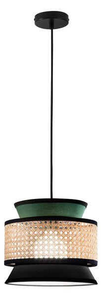 Luce Ambiente Design Závěsné světlo Gazebo, zelená/černá/přírodní, Ø 26 cm, látka/rattan, stmívatelný, Zelená, Obývací pokoj / jídelna, Textil / tkanina / hedvábí