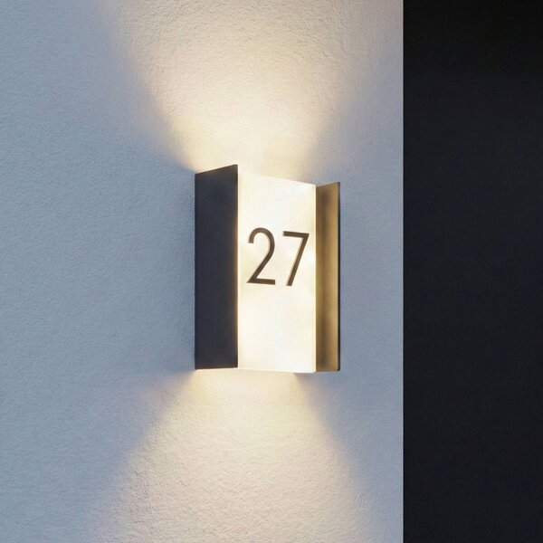 Lindby LED venkovní nástěnné svítidlo Selqa, číslo domu, antracitová, IP65, Černá, kov, Moderní