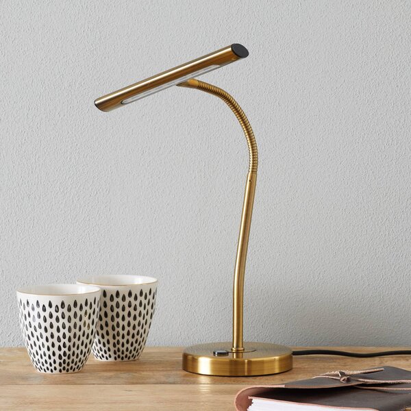 Trio Lighting Ohýbatelná stolní lampa LED Curtis, starožitná mosaz, stmívatelný, Bronz / starožitná mosaz, Pracovna / kancelář, kov, Moderní